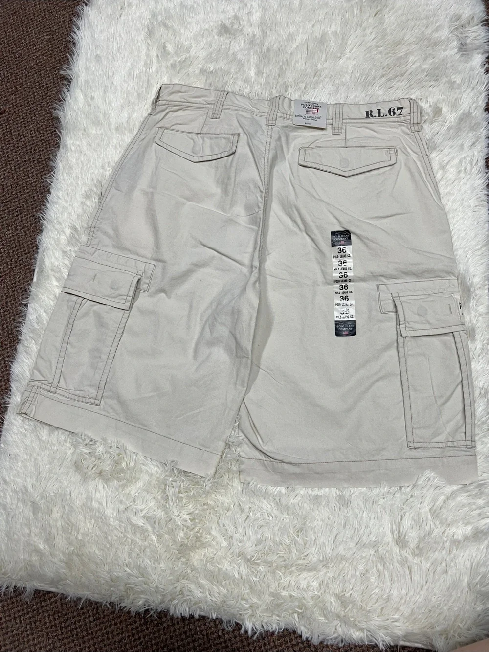 NWT Vintage Polo by Ralph Lauren Light Khaki Cargo Shorts NOS Snap Sewn Pockets